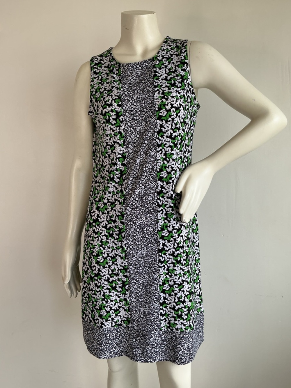 Michael Kors Colorful Floral Shift Dress Sleeveless Botanical Green Pop Size M